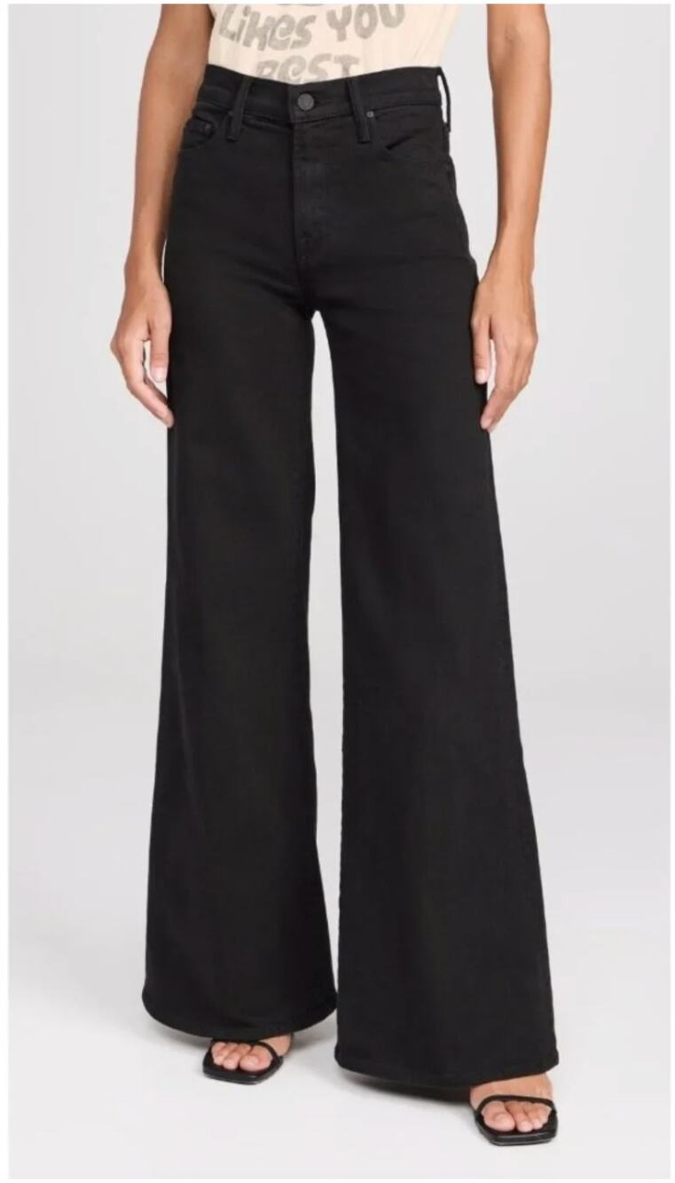 Mother Lil' Twister Sneak High Rise Wide Leg Jeans Pitch Black Stretch 30 PETITE